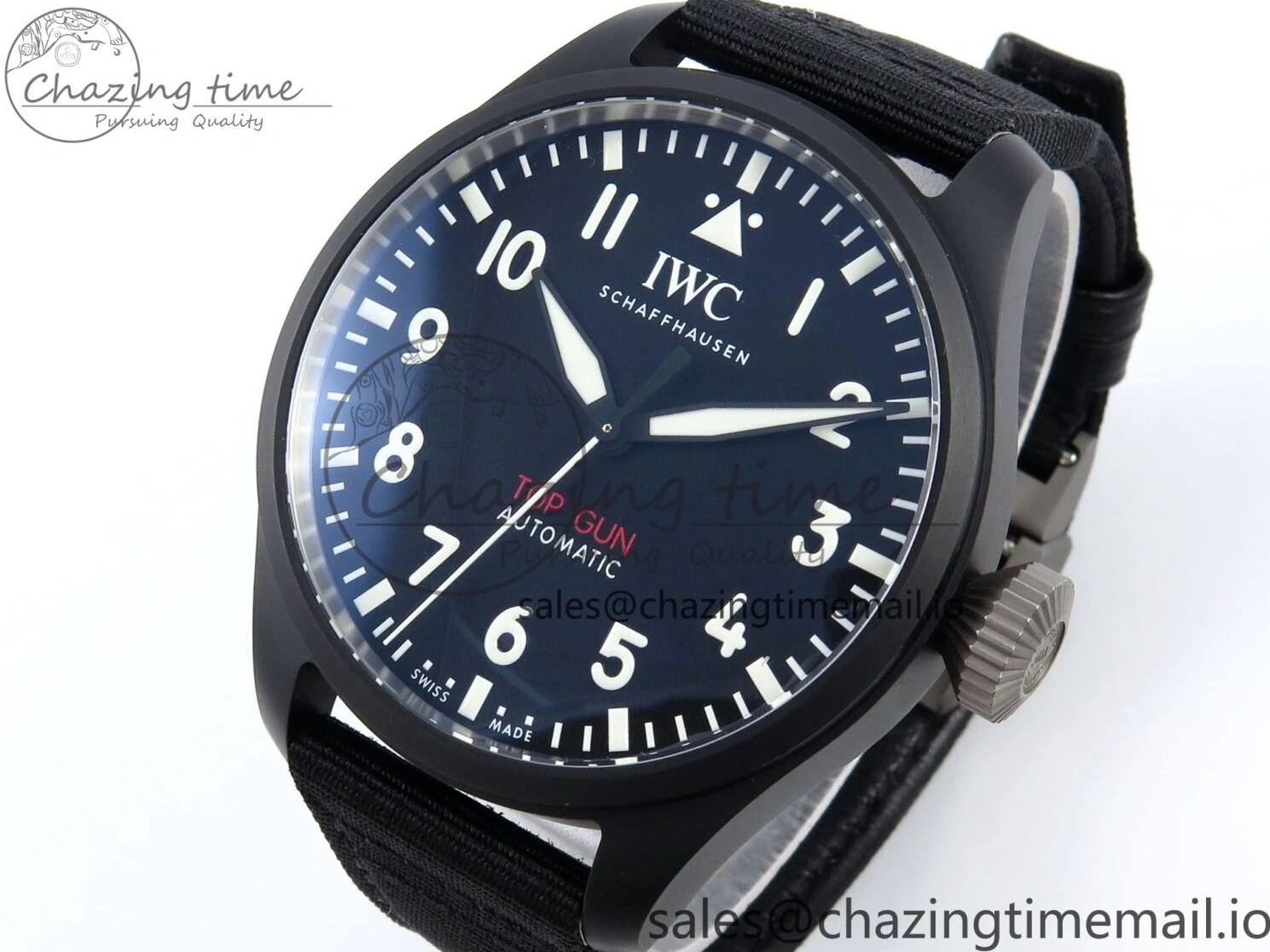 MIROTIME 1229 Durable Pilot Top Gun IW326901 M+F 1:1 Best Edition Black Dial on Black Nylon Strap MY 7003
